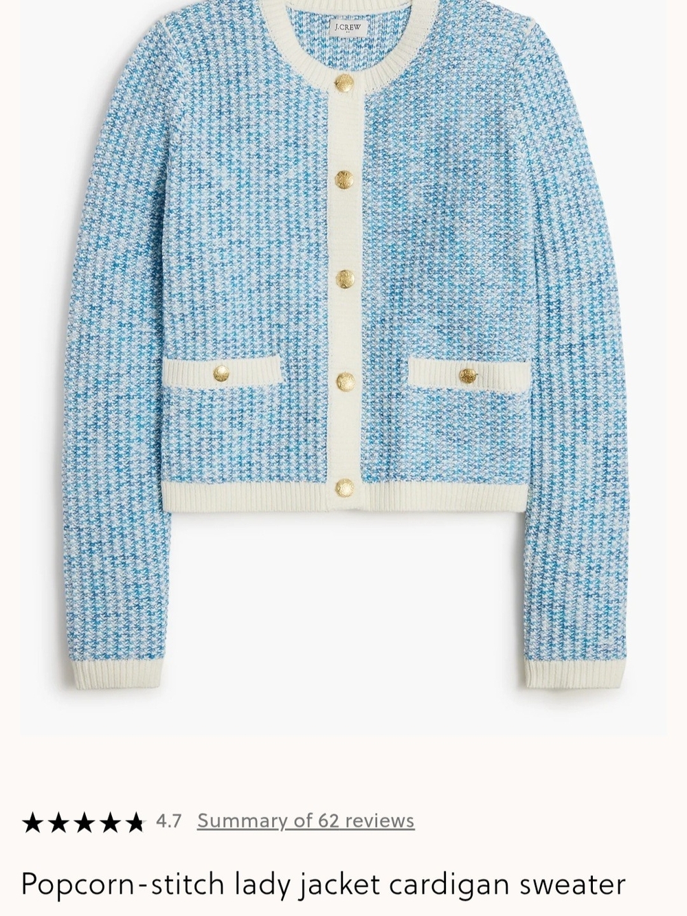 J. Crew Popcorn-Stitch Lady Jacket Cardigan Sweater - Light Blue/Cream